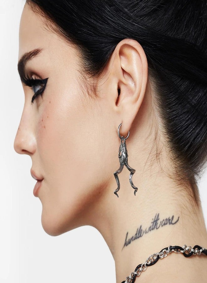 HZMAN Skull Goat Head Earring for Men Women Stainless Steel Gothic Punk Devil Satanic Dangle Drop Earrings Baphomet Goat Earring Jewelry Gift - Image 2