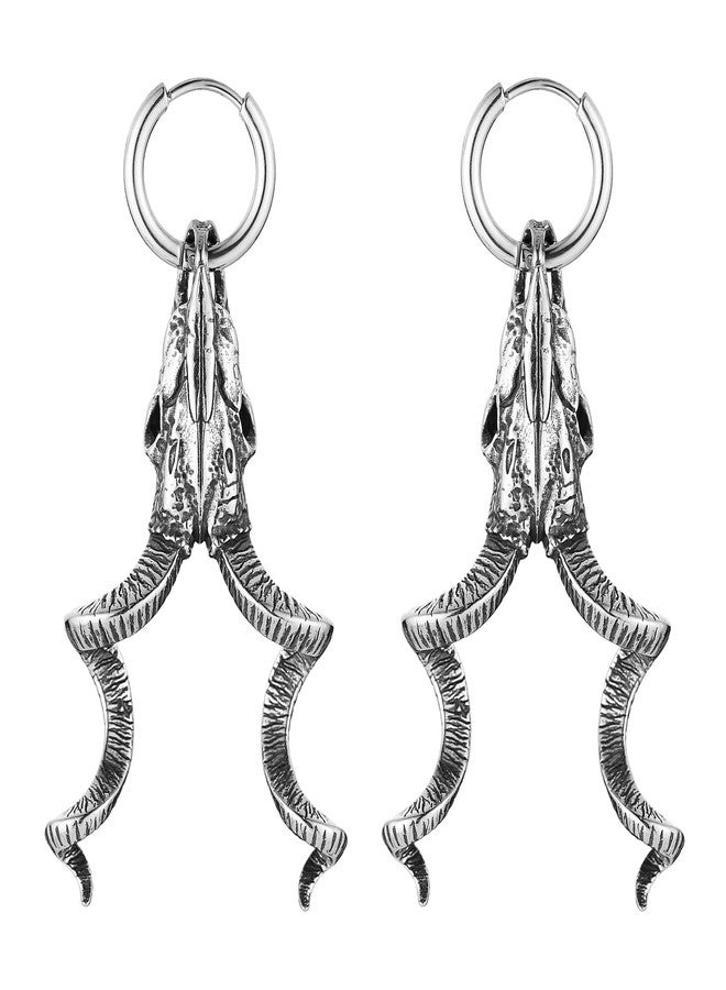 HZMAN Skull Goat Head Earring for Men Women Stainless Steel Gothic Punk Devil Satanic Dangle Drop Earrings Baphomet Goat Earring Jewelry Gift - Image 1