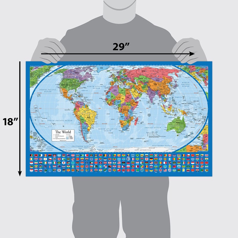Palace Learning طقم 2 - ملصق خريطة العالم المصفحة ومجموعة خريطة الولايات المتحدة - تصميم خريطة العالم Equal Earth يظهر القارات بحجمها النسبي الحقيقي - خريطة الولايات المتحدة 18 بوصة × 29 بوصة - Image 2