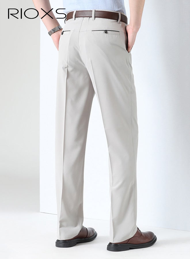 RIOXS Men's Ice Silk Dress Pants, Quick Dry Slim Fit Pleated Front Formal Pants for Men, Beathable Flat Front Wrinkle Free Casual Trousers Athletic Golf Pants with Pockets, Comfort Stretch Expandable Waist Suit Pants for Work, Meeting, Dating, Prom, Wedding and More, Grey - Image 2