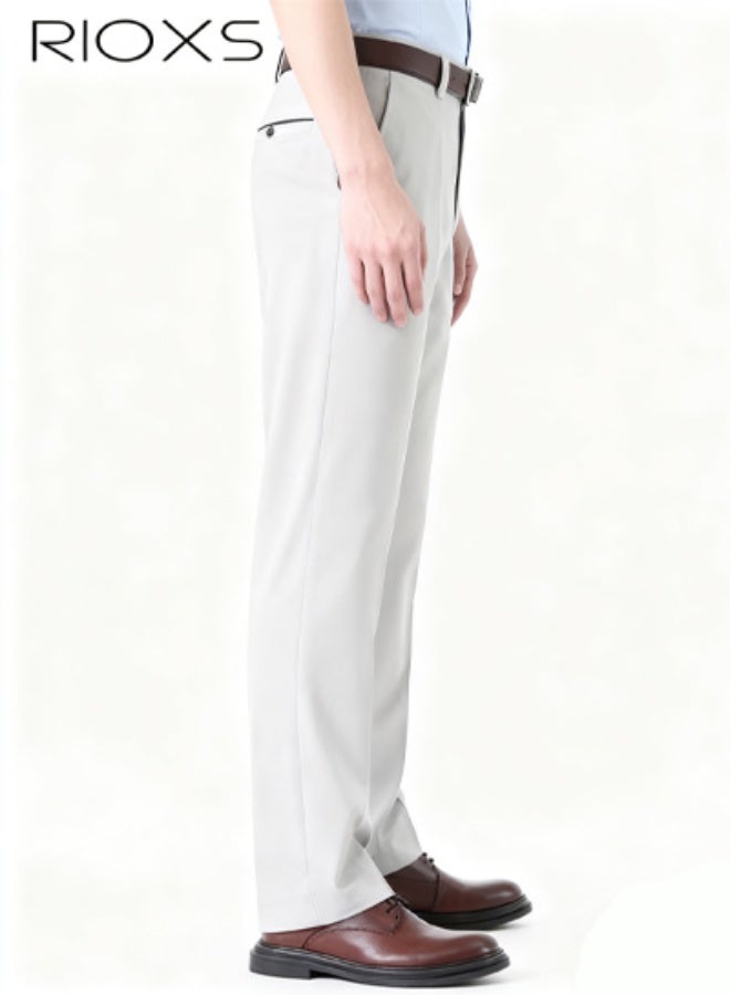 RIOXS Men's Ice Silk Dress Pants, Quick Dry Slim Fit Pleated Front Formal Pants for Men, Beathable Flat Front Wrinkle Free Casual Trousers Athletic Golf Pants with Pockets, Comfort Stretch Expandable Waist Suit Pants for Work, Meeting, Dating, Prom, Wedding and More, Grey - Image 5