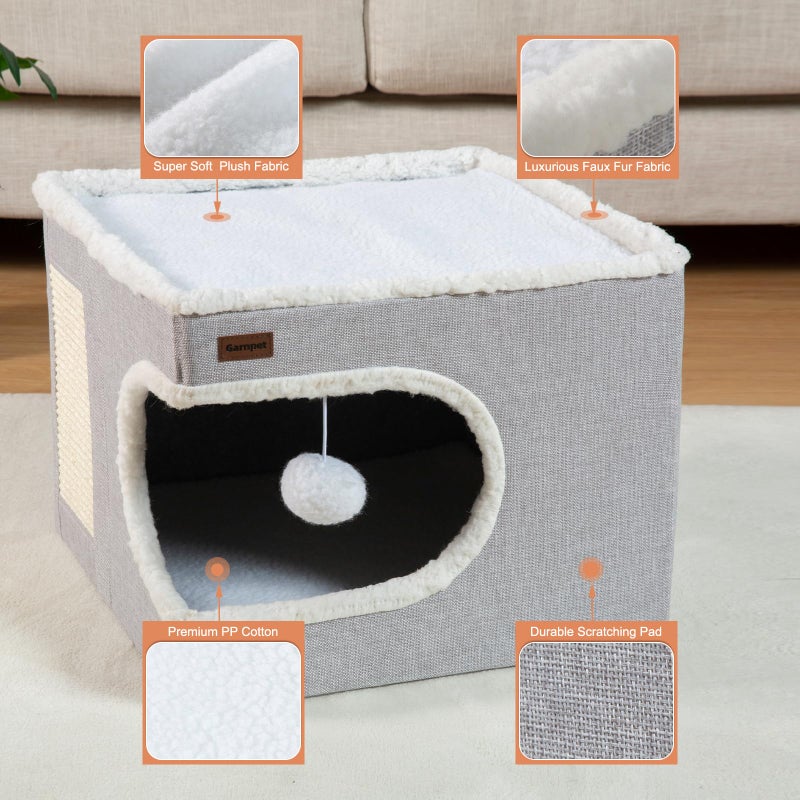 Garnpet Cat Bed for Indoor Cats Cube House, Covered Cat Cave Beds & Furniture with Scratch Pad and Hideaway Tent, Cute Modern Cat Condo for Multi Small Pet Large Kitten Kitty, Green - Image 5