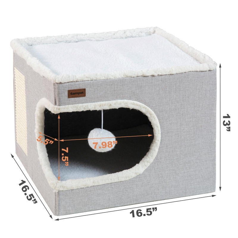 Garnpet Cat Bed for Indoor Cats Cube House, Covered Cat Cave Beds & Furniture with Scratch Pad and Hideaway Tent, Cute Modern Cat Condo for Multi Small Pet Large Kitten Kitty, Green - Image 2
