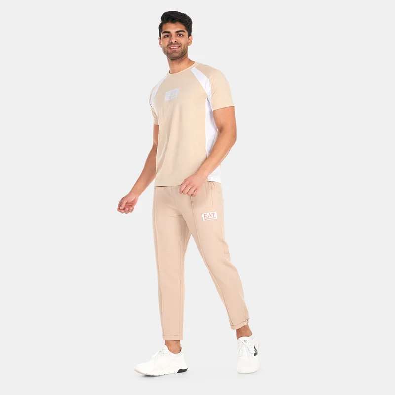 EA7 Emporio Armani Beige Men's Small Logo 7 Lines T-Shirt for Men | Best Price UAE