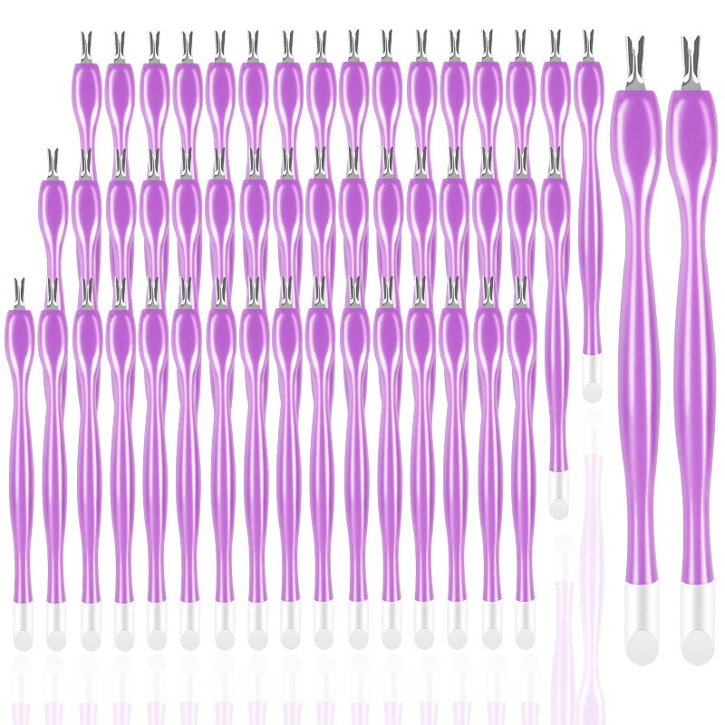 heemeei 50Pcs Nail Cuticle Trimmer Rubber Nail Cleaner Plastic Handle Cuticle Knife Double End Nail Dead Skin Fork Cuticle Pusher Bulk Nail Art Cuticle Remover Tools for Girls Women and MenPurple