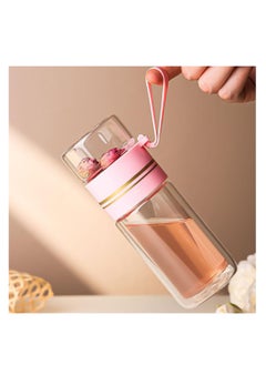 XiuWoo Tea Infuser Bottle, Clear Double Wall Glass Water Bottle, Portable Travel Water Separation Tea Bottle Mug Cup with Tea Infuser for Women Men, 420ml, pink  - Image 2