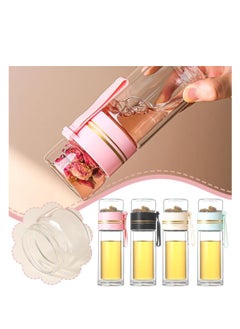 XiuWoo Tea Infuser Bottle, Clear Double Wall Glass Water Bottle, Portable Travel Water Separation Tea Bottle Mug Cup with Tea Infuser for Women Men, 420ml, pink  - Image 4