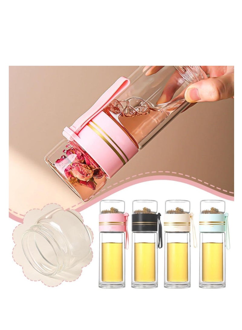 XiuWoo Tea Infuser Bottle, Clear Double Wall Glass Water Bottle, Portable Travel Water Separation Tea Bottle Mug Cup with Tea Infuser for Women Men, 420ml, pink  - Image 4