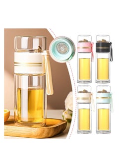 XiuWoo Tea Infuser Bottle, Clear Double Wall Glass Water Bottle, Portable Travel Water Separation Tea Bottle Mug Cup with Tea Infuser for Women Men, 420ml, pink  - Image 5