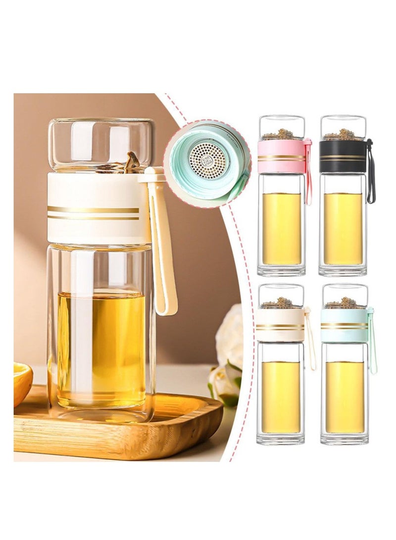 XiuWoo Tea Infuser Bottle, Clear Double Wall Glass Water Bottle, Portable Travel Water Separation Tea Bottle Mug Cup with Tea Infuser for Women Men, 420ml, pink  - Image 5