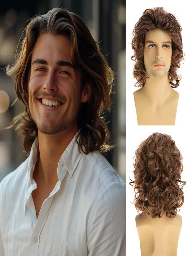 Baruisi Mens Short Curly Wig Light Brown Fluffy Cosplay Costume Hair Wig - Image 1