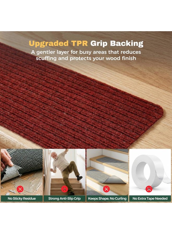 MBIGM 8" X 30" (15 in Pack) Non-Slip Carpet Stair Treads Non-Skid Safety Rug Slip Resistant Indoor Runner for Kids Elders & Pets w/Reusable Adhesive Red Anti-Slip Stair Strips - Washable Stair Treads - Image 5