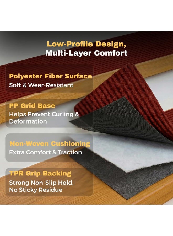 MBIGM 8" X 30" (15 in Pack) Non-Slip Carpet Stair Treads Non-Skid Safety Rug Slip Resistant Indoor Runner for Kids Elders & Pets w/Reusable Adhesive Red Anti-Slip Stair Strips - Washable Stair Treads - Image 3