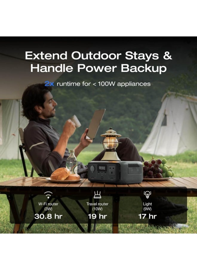 ECOFLOW Portable Power Station RIVER 3 UPS, 245Wh LFP Battery, Up to 600W Output, 2× Runtime With GaN, <10 ms UPS, 30% More Compact Solar Generator for Outdoors, Camping, Vans