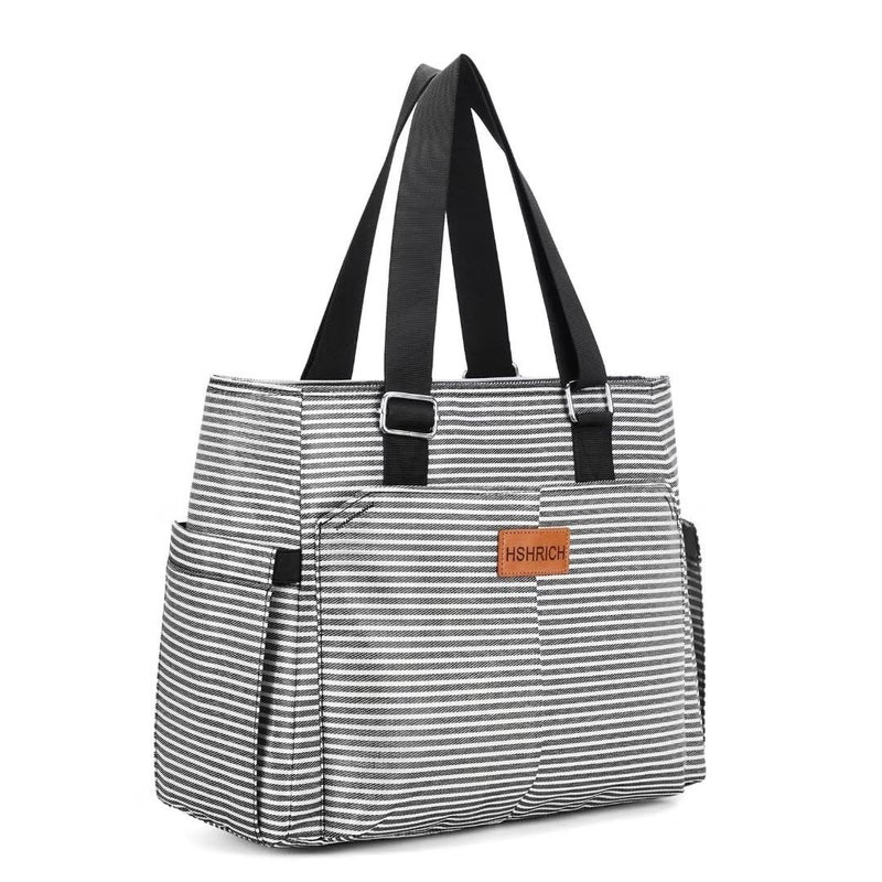 HSHRICH Large Women Lunch Bags for WorkInsulated Adult Lunch Box for WomenLeakproof Cooler Lunch Tote Bag with Storage Pocket Reusable Lunch Cooler Purse for Work Picnic Hiking 14L Stripe 