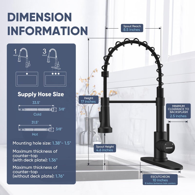 WEWE Kitchen Faucets with Pull Down Sprayer Commercial Industrial Stainless Steel Single Handle Single Hole Spring Farmhouse RV Sink Faucet, Matte Black Kitchen Faucet for Laundry Utility Room Sink - Image 3