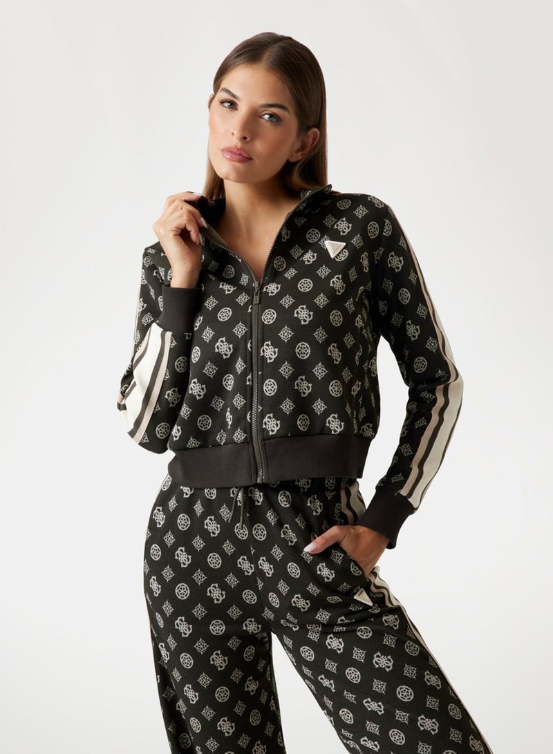 جس جاكيت بسحاب كامل بزخرفة الفاوانيا - Image 1