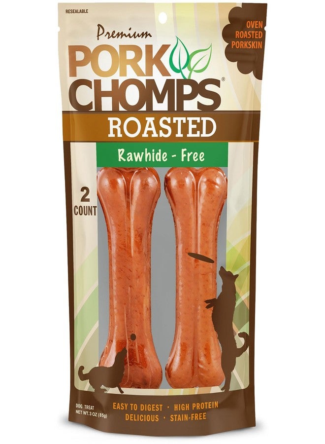 Pork Chomps Roasted Pressed Pork Skin Dog Chews, 4.5-inch Bone, 2 Count - Image 1