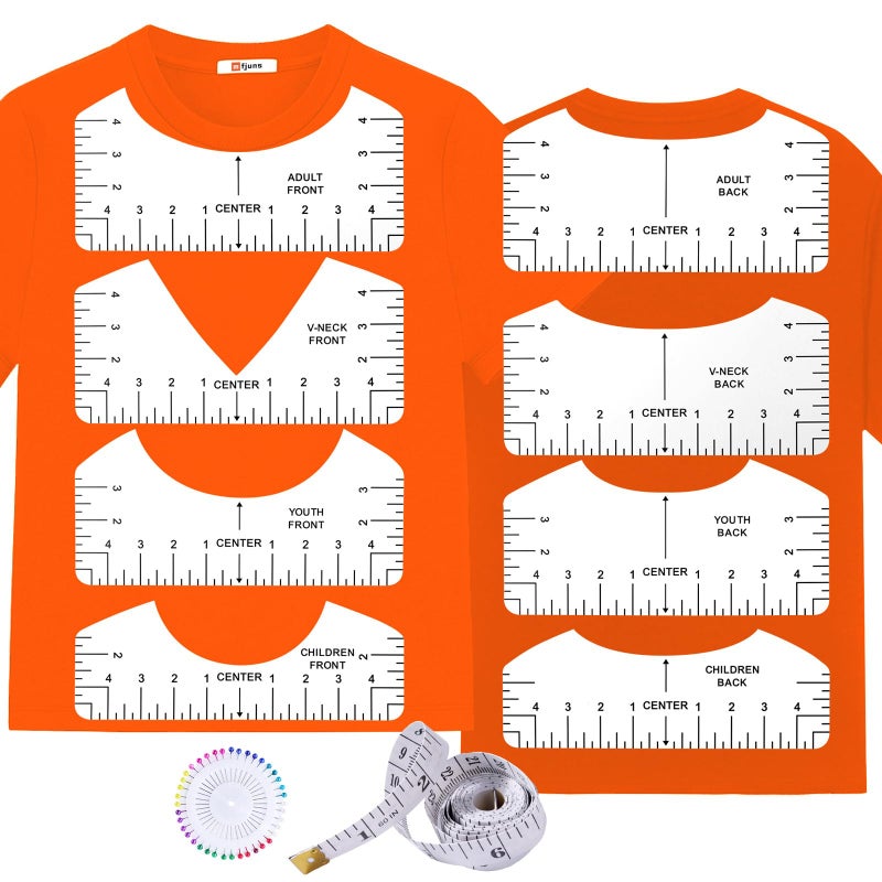 MFJUNS 10 PCS T-Shirt Ruler Guide - Tshirt Measurement Tools for Children Youth Adult, V-Neck/Round PVC Rule Rulers Designs Heat Press Accessories for Vinyl Alignment, Heat Press - Image 1