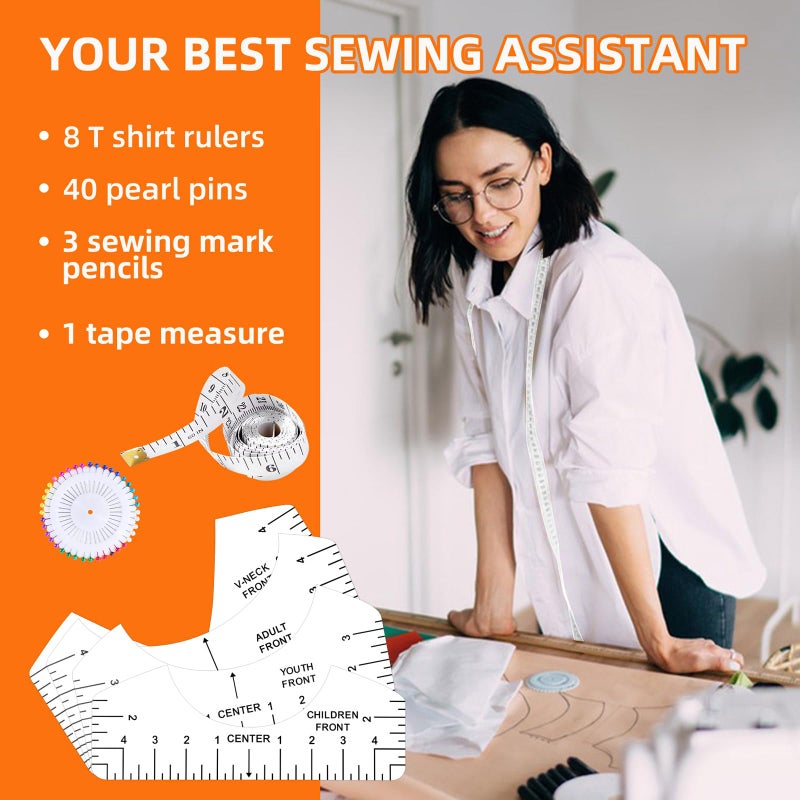 MFJUNS 10 PCS T-Shirt Ruler Guide - Tshirt Measurement Tools for Children Youth Adult, V-Neck/Round PVC Rule Rulers Designs Heat Press Accessories for Vinyl Alignment, Heat Press - Image 5