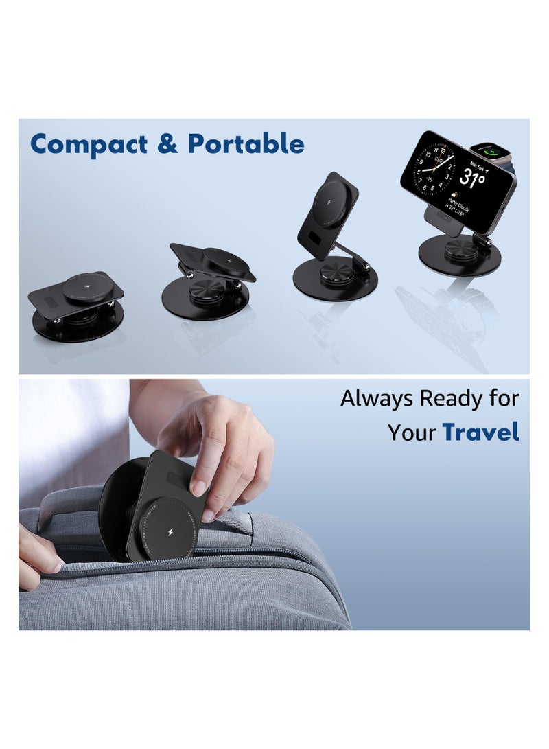 2 in 1Mag-Safe Charger Stand for Apple, Foldable Charging Stand Wireless Dock for iPhone 15 14 13 12 Series, Magnetic Wireless Charging Station for Apple Watch Ultra/SE/9/8/7/6 for Air p ods 3/2/Pro