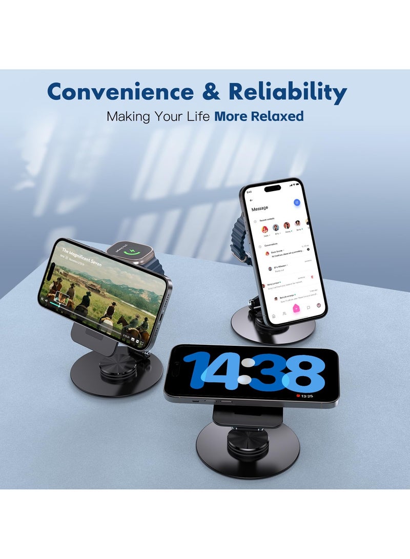 2 in 1Mag-Safe Charger Stand for Apple, Foldable Charging Stand Wireless Dock for iPhone 15 14 13 12 Series, Magnetic Wireless Charging Station for Apple Watch Ultra/SE/9/8/7/6 for Air p ods 3/2/Pro