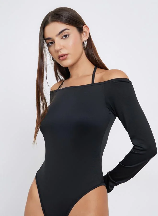 Take Two Take Two Black Long Sleeve Halter Neck Bodysuit