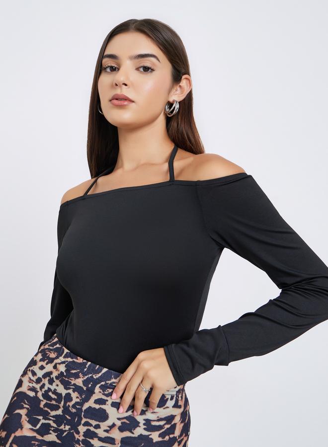 Take Two Black Long Sleeve Halter Neck Bodysuit - Image 3