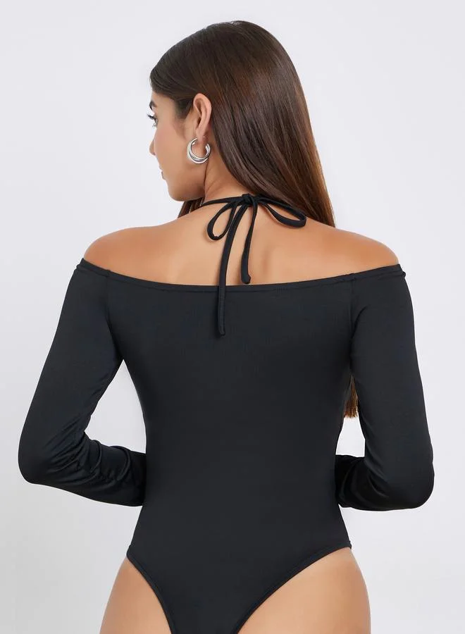 Take Two Take Two Black Long Sleeve Halter Neck Bodysuit