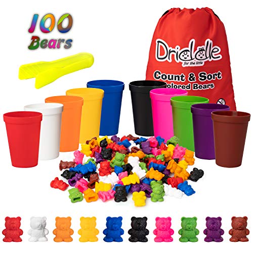 Driddle Colorful Counting Bears with Matching Cups - 100 Bears - Sort, Count & Color Recognition Learning Toy for Toddler & Kids - Montessori Education - Preschool Game - Image 1