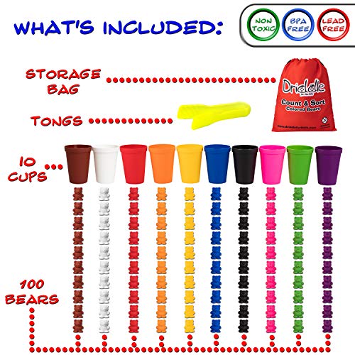 Driddle Colorful Counting Bears with Matching Cups - 100 Bears - Sort, Count & Color Recognition Learning Toy for Toddler & Kids - Montessori Education - Preschool Game - Image 4