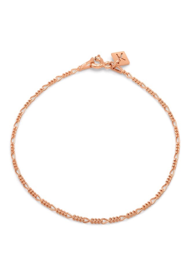 KEZEF Rose Gold Plated Silver Figaro Chain | Fine Diamond Cut 1.5mm Bracelet for Women, Girls and Men | Lightweight Italian Jewelry | 7" Length - Image 1