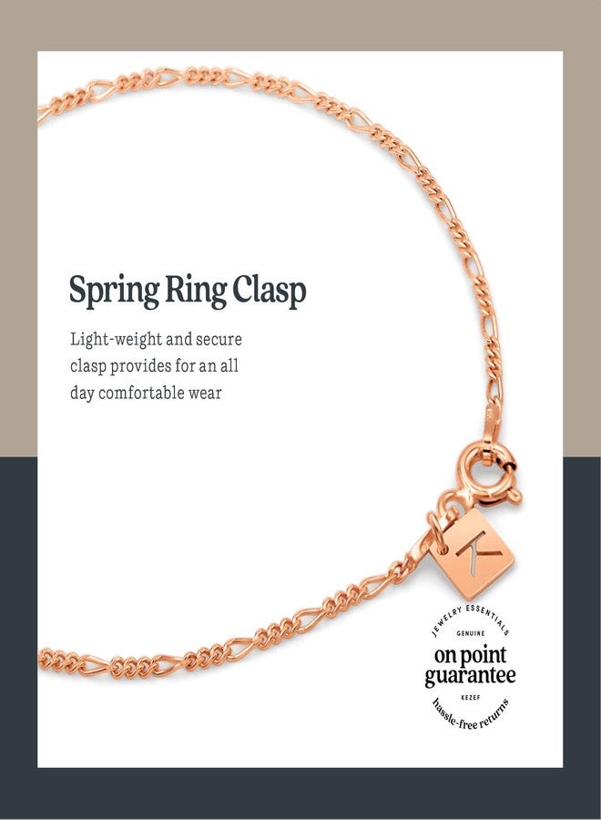 KEZEF Rose Gold Plated Silver Figaro Chain | Fine Diamond Cut 1.5mm Bracelet for Women, Girls and Men | Lightweight Italian Jewelry | 7" Length - Image 4