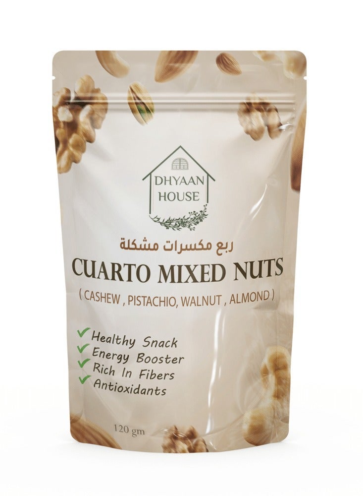 Dhyaan House Roasted & Salted Pistachio - 120 gm & Cuatro Mixed Nuts - 120 gm & Raw Almond - 120 gm Bundle - Image 3