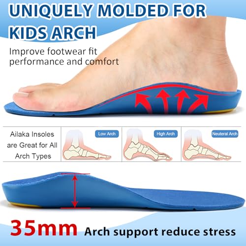 Ailaka Kids Orthotic Cushioning Arch Support Shoe Insoles Children Pu Foam Inserts for Flat feet Plantar Fasciitis Feet Heel Pain Relief Blue - Image 5