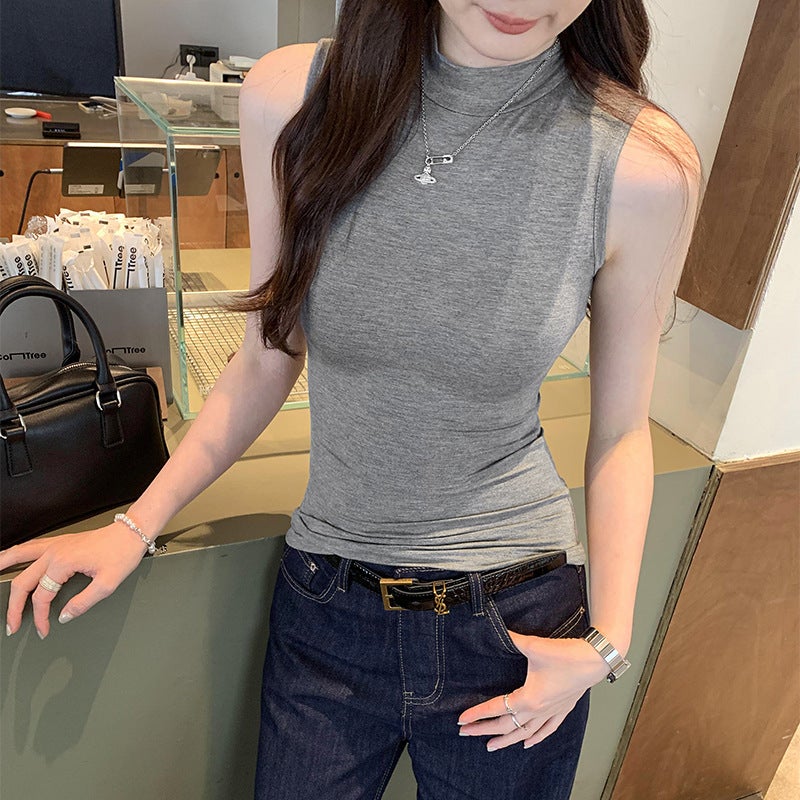 Women's Summer Slim Fit Semi-High Neck Sleeveless Camisole - Image 2