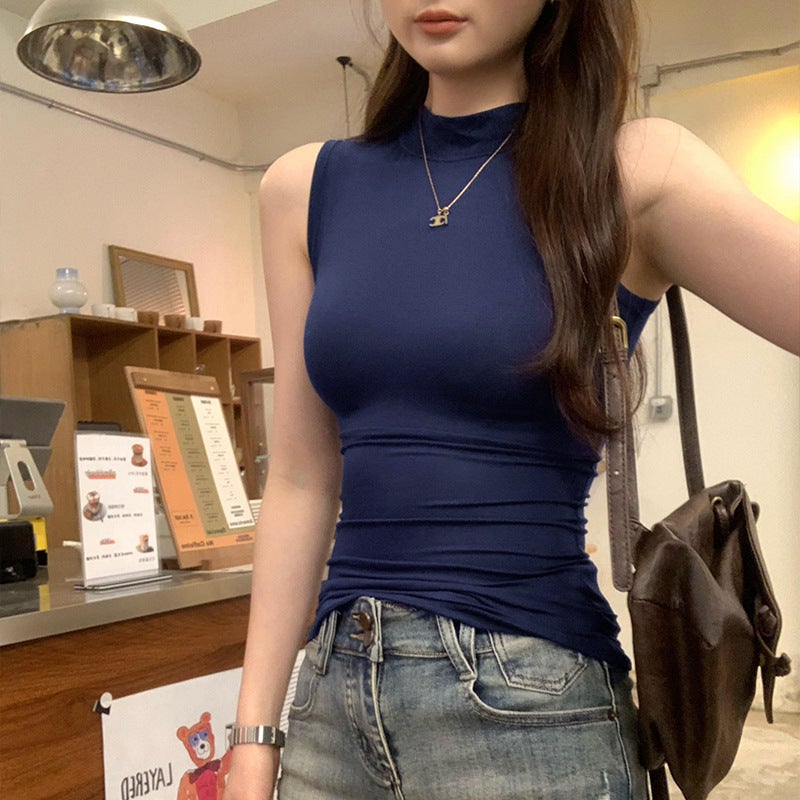 Women's Summer Slim Fit Semi-High Neck Sleeveless Camisole - Image 1
