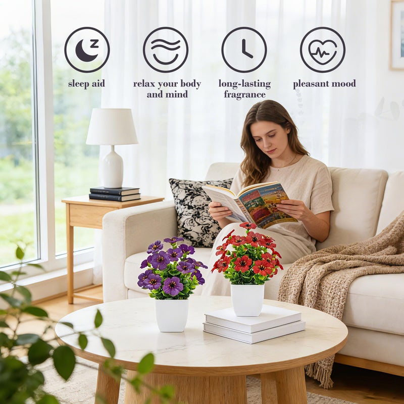 Der Rose 4 Pack Fake Plants Artificial Flowers with Fragrance Tablets for Bathroom Bedroom Office Desk Spring Decor - Image 3