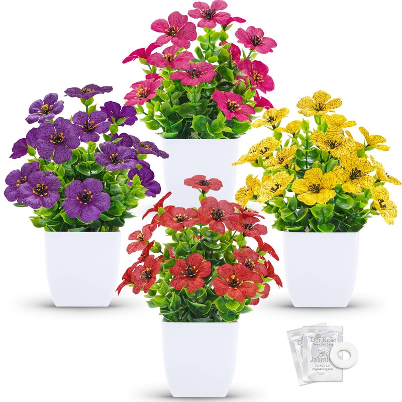 Der Rose 4 Pack Fake Plants Artificial Flowers with Fragrance Tablets for Bathroom Bedroom Office Desk Spring Decor - Image 1
