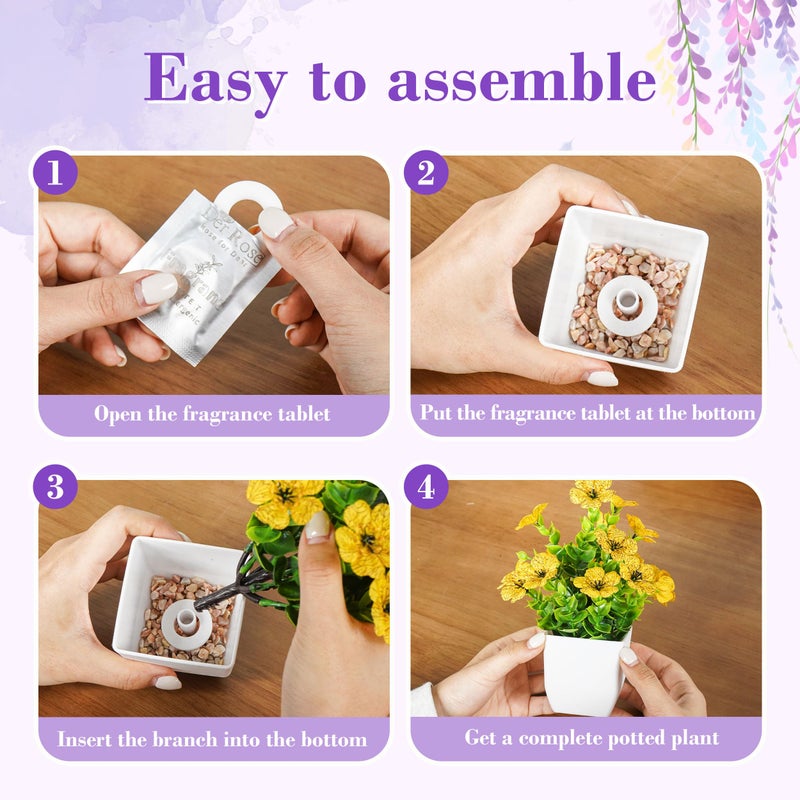 Der Rose 4 Pack Fake Plants Artificial Flowers with Fragrance Tablets for Bathroom Bedroom Office Desk Spring Decor - Image 2
