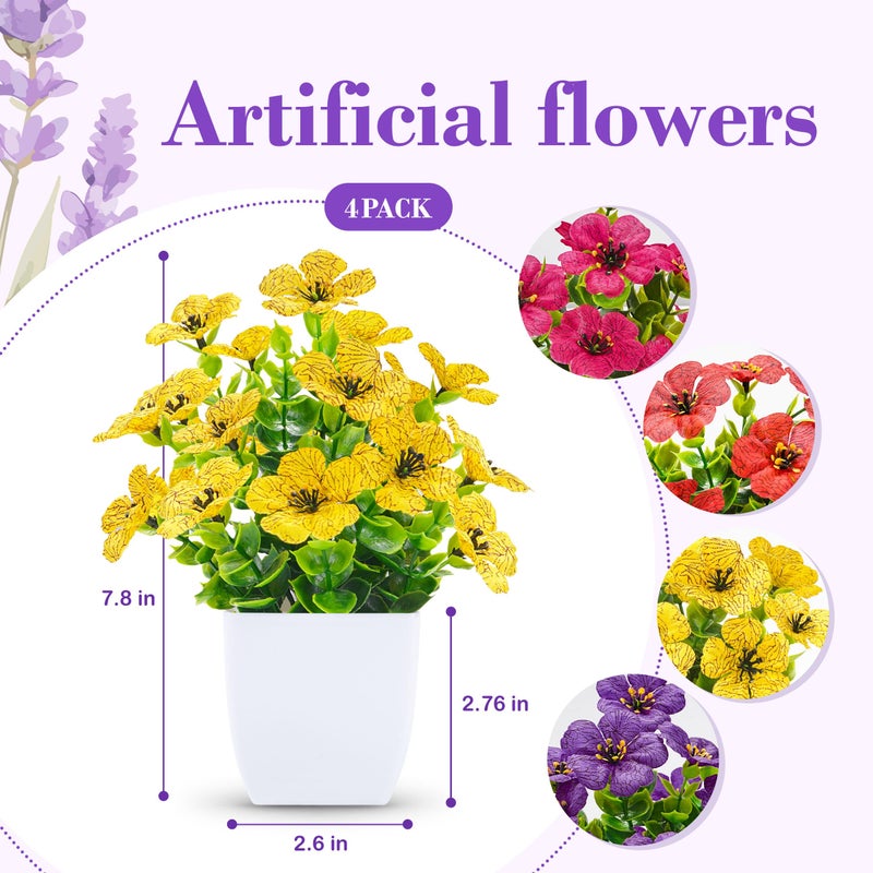 Der Rose 4 Pack Fake Plants Artificial Flowers with Fragrance Tablets for Bathroom Bedroom Office Desk Spring Decor - Image 4