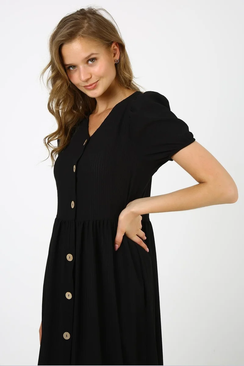 Alexander Gardi Buttoned Front Balloon Sleeve Dress (B21-4050)