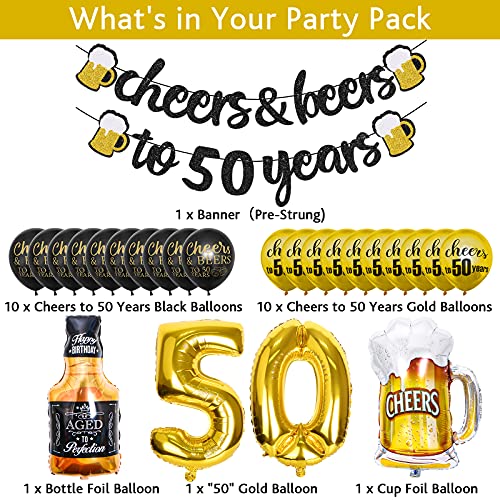 Joymee 50th Birthday Decorations for Men Women Cheers to 50 Years Banner Decorations Black Gold Number 50 Balloons for 50 Birthday Wedding Party Supplies - Image 5