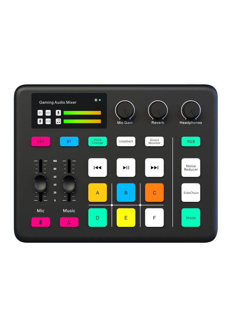 Game Audio Mixer and USB Interface with XLR Mic, Bluetooth 5.0, RGB Effects, 48V Phantom Power, Voice Changer, G1 Sound Card for PS5, TikTok Live Streaming, Podcasting (Black)  - Image 1