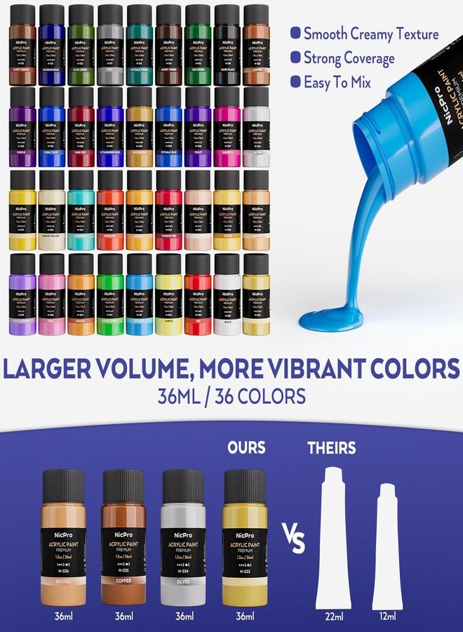 Nicpro Acrylic Paint Canvas Set for Adults, 80PCS Art Painting Supplies Kit with 36 Paints(36ML), Table Wood Easel,10 Canvas Panels,12 Paint Brushes,Paper Pad, Cup, Palette for Beginner Artist Adults - Image 3