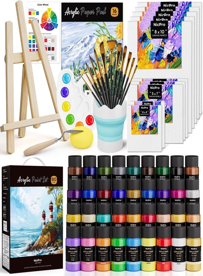 Nicpro Acrylic Paint Canvas Set for Adults, 80PCS Art Painting Supplies Kit with 36 Paints(36ML), Table Wood Easel,10 Canvas Panels,12 Paint Brushes,Paper Pad, Cup, Palette for Beginner Artist Adults - Image 1