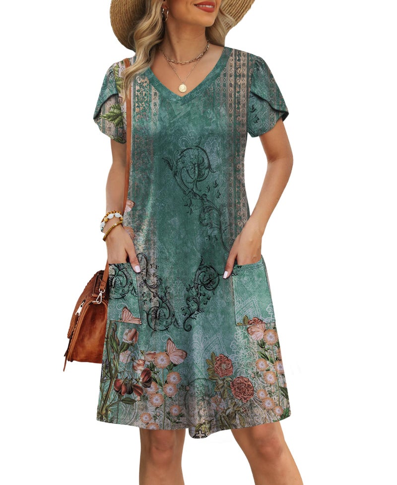 OFEEFAN Womens Summer Dresses 2026 Spring Tshirt Dress Sundresses Beach Vacation Clothes Resort Wear Outfits Print 08 L - Image 1