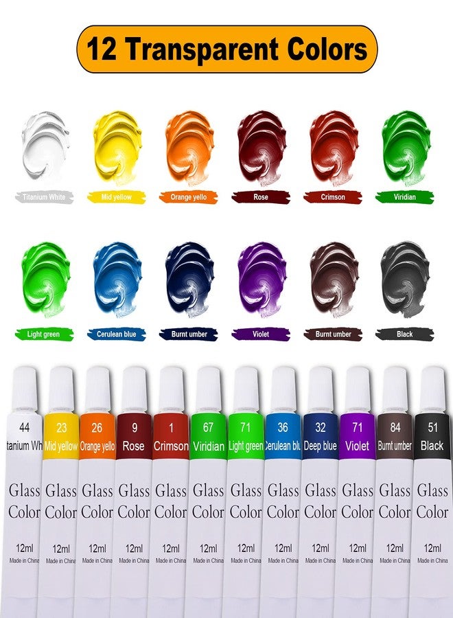 Happlee 12 Colors Glass Paints Set(0.42oz/12ml), Stained Glass Paints Kit for Glass Painting, Non Toxic Quick-Drying Waterproof Glass Painting Supplies for Ceramic Window, for Artists Beginners Kids - Image 2