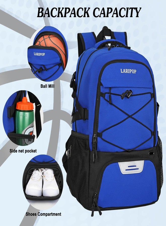 LARIPOP هدايا لاريبوب للرجال، حقيبة ظهر لكرة السلة - حقيبة كبيرة لكرة السلة مع جيب للأحذية وحامل للكرة، مقاومة للماء، مناسبة لمعدات التدريب الرياضي، كرة القدم، الكرة الطائرة، الصالة الرياضية، هدايا السفر - Image 3
