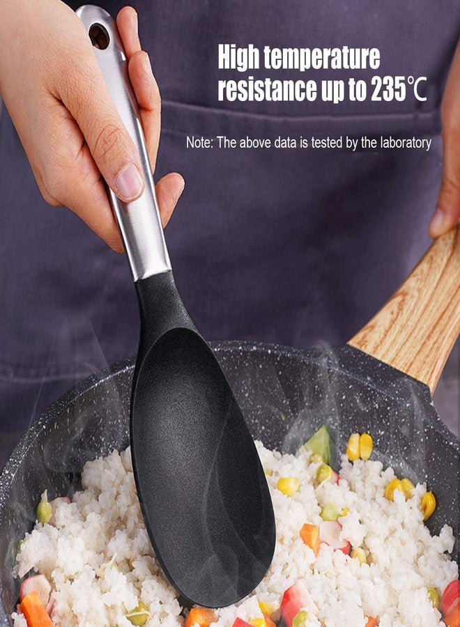 BORDSTRACT Rice Spoon, Silicone Rice Paddle Nonstick Rice Serving Spoon Stainless Steel Heat-Resistant Pan Cooking Utensil Rice Scoop with Hanging Hole for Rice Mashed Potato(Weight 130g) - Image 2